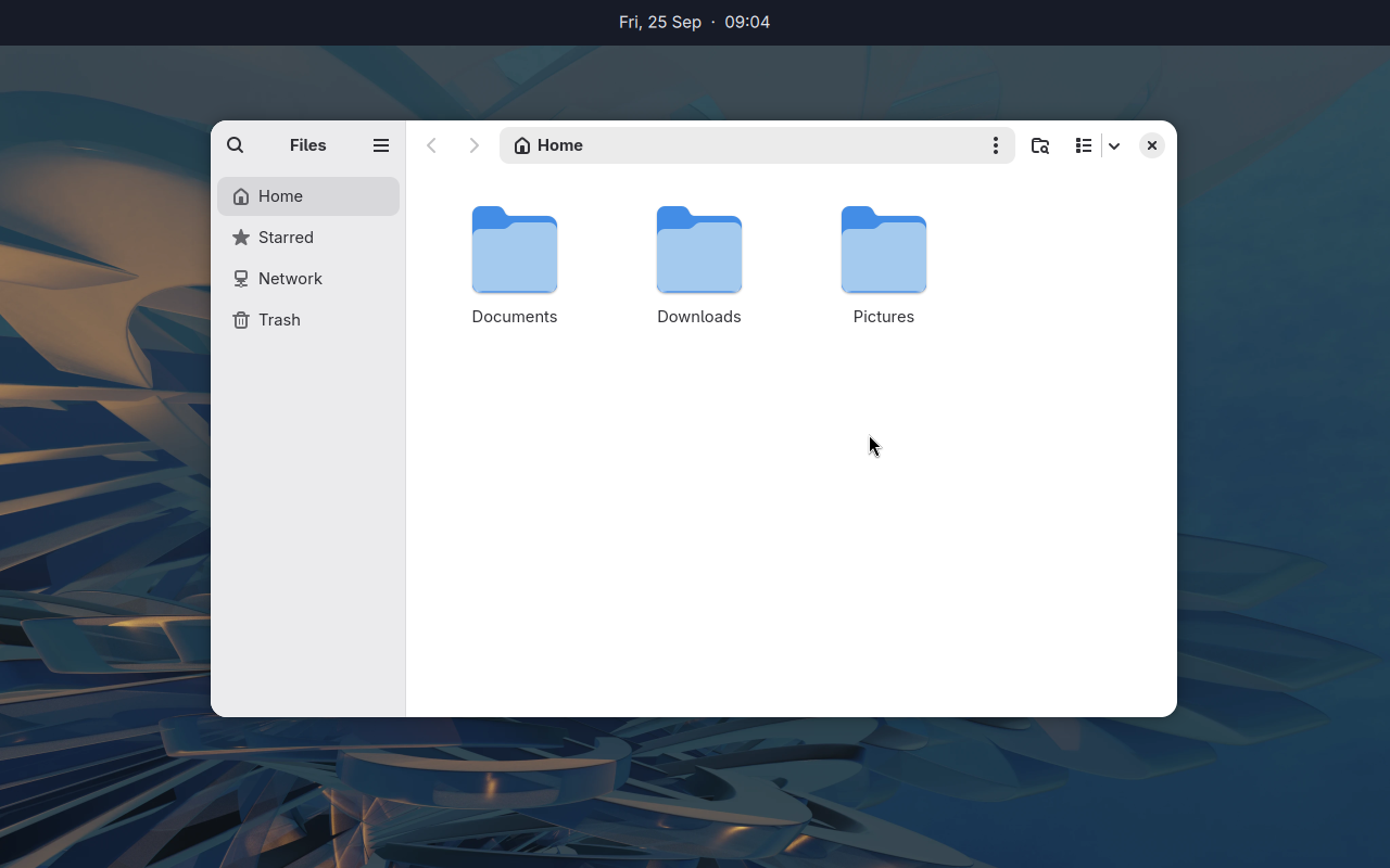 GNOME Files beneath a Quickshell panel in a clean Gnoblin session