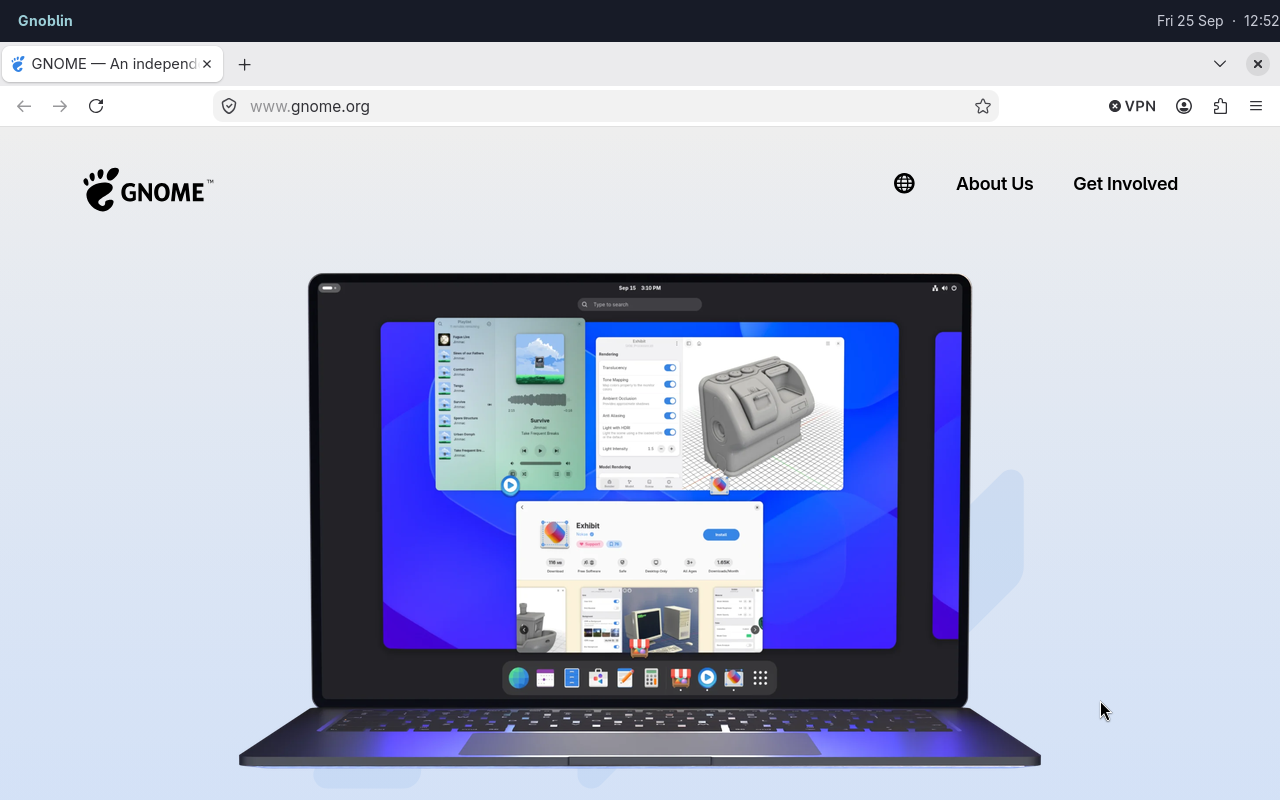 Firefox running with Waybar in a clean Gnoblin profile